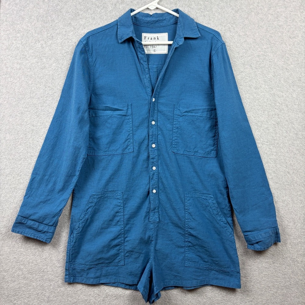 Frank & Eileen Romper Womens Large Blue Flax Linen Cotton Ireland Playsuit